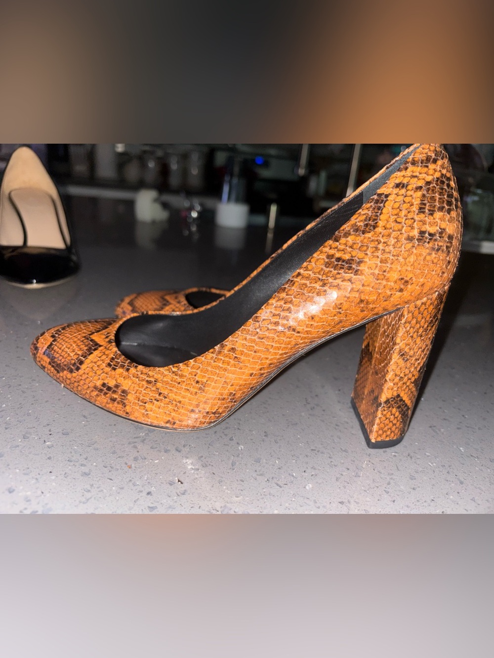 M.Gemi Orange Snakeskin Pointed Toe Heels Pumps Size 38 Made in Italy